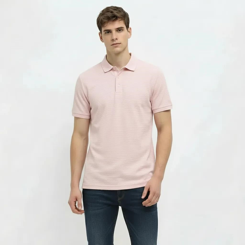 Men Primrose Pink Sold Polo Collar T-shirt