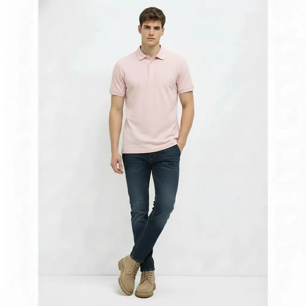 Men Primrose Pink Sold Polo Collar T-shirt