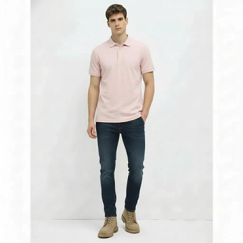 Men Primrose Pink Sold Polo Collar T-shirt