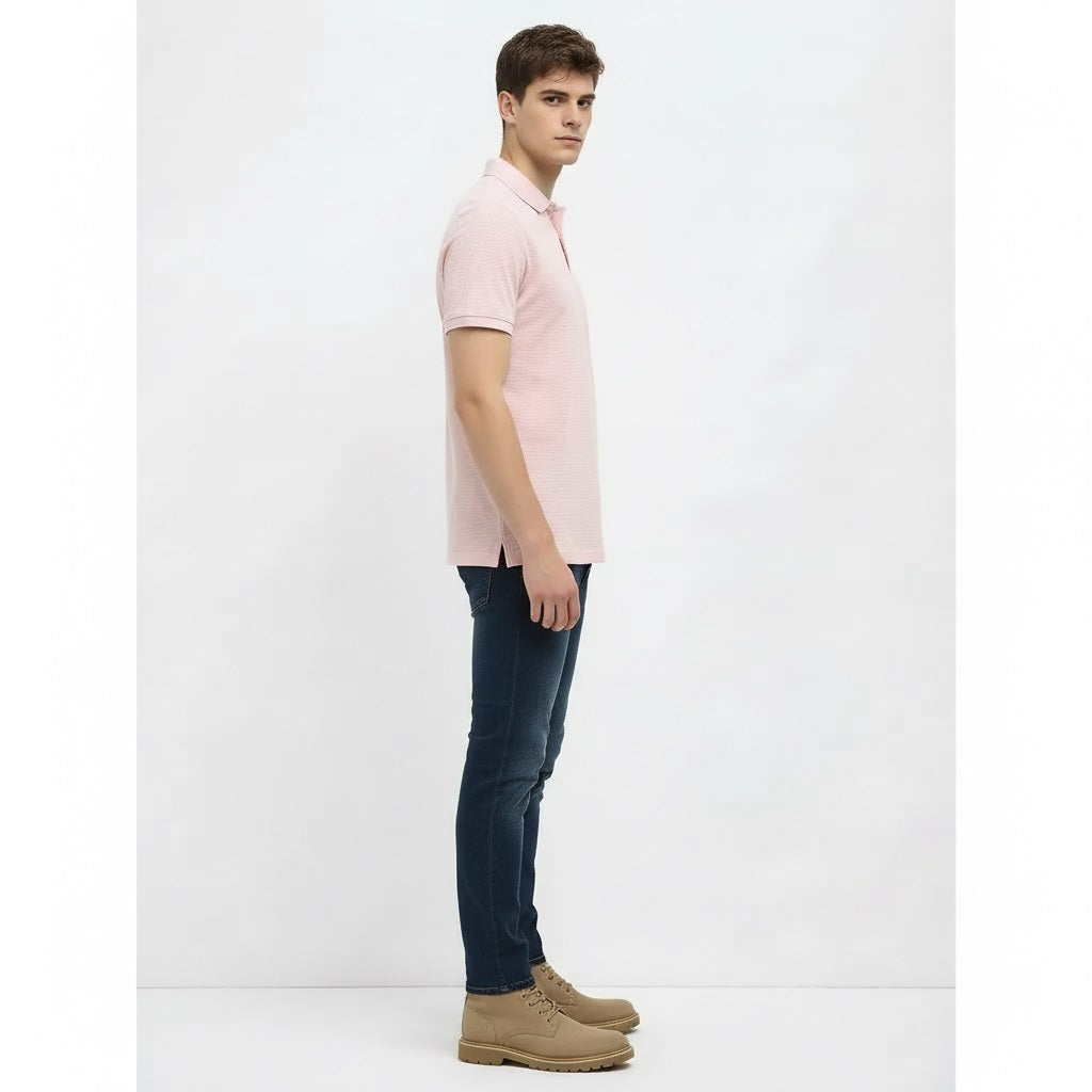 Men Primrose Pink Sold Polo Collar T-shirt