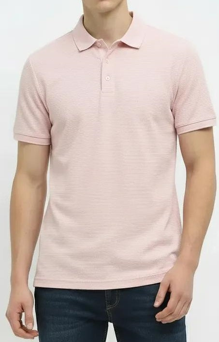 Men Primrose Pink Sold Polo Collar T-shirt