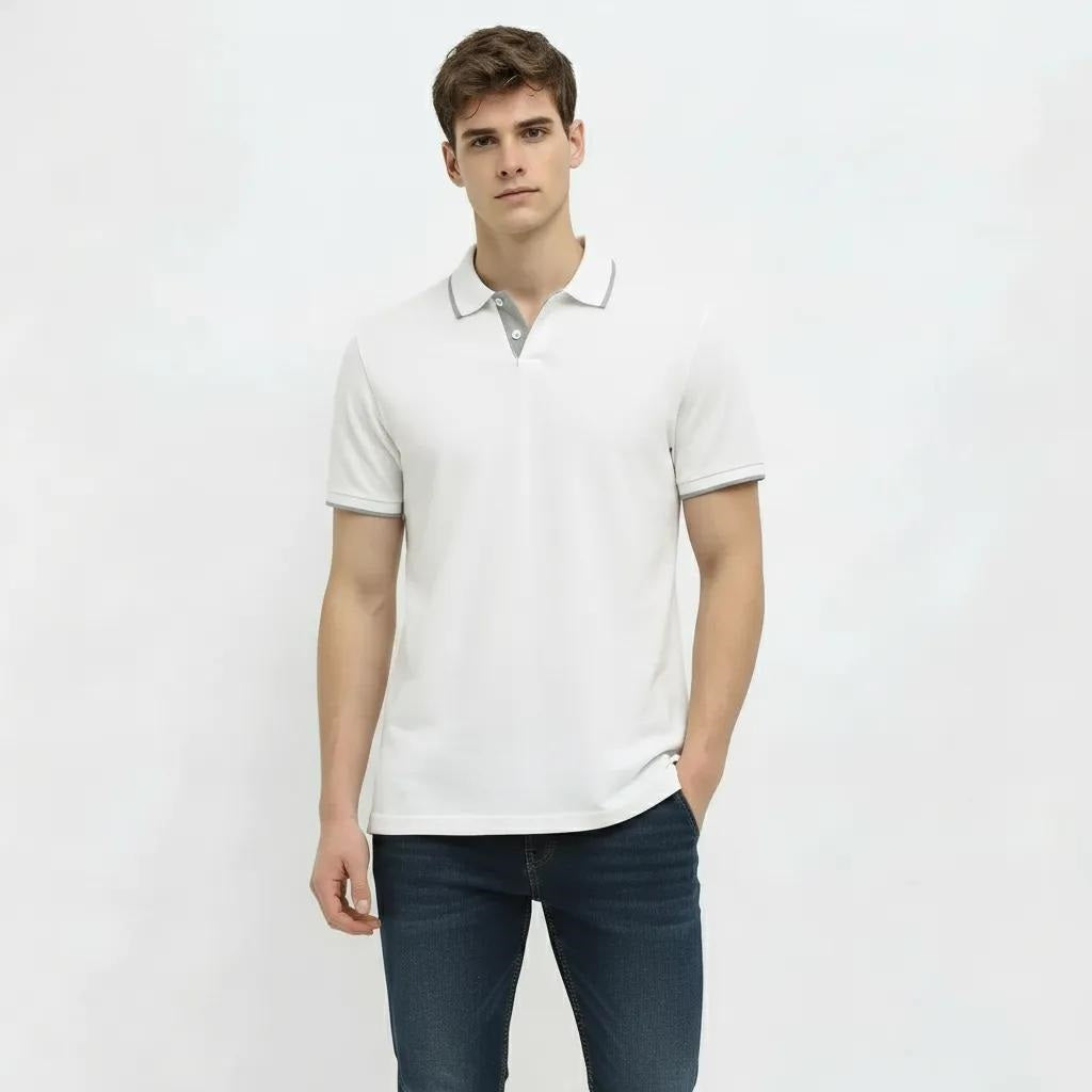 Men Off White Sold Polo Collar T-shirt