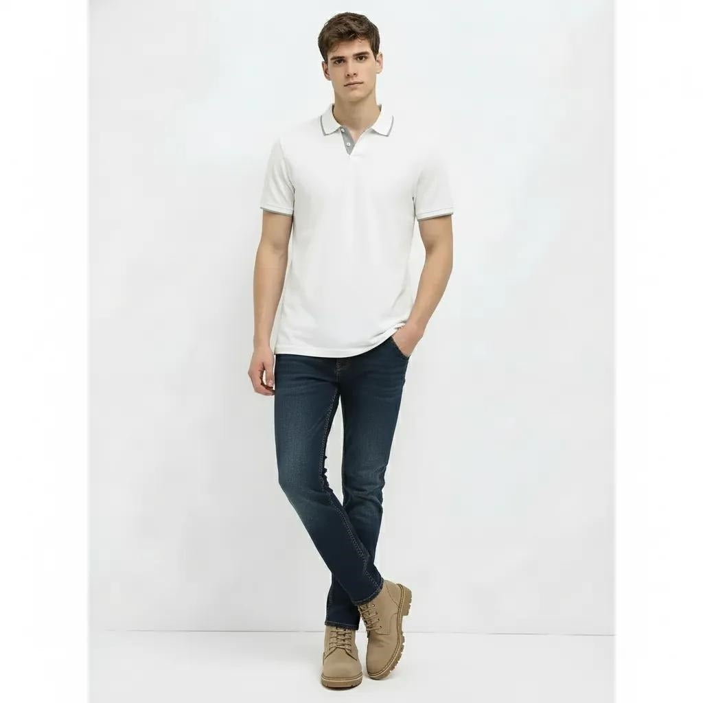 Men Off White Sold Polo Collar T-shirt