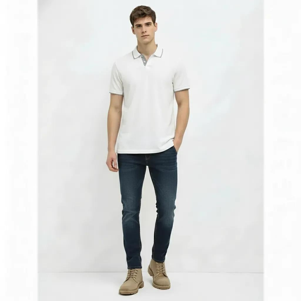 Men Off White Sold Polo Collar T-shirt