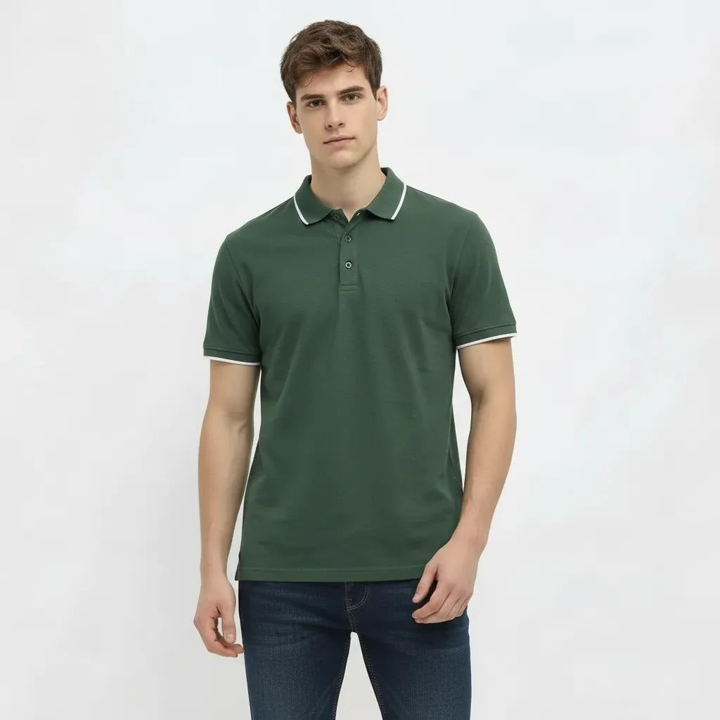 Men Olive Sold Polo Collar T-shirt