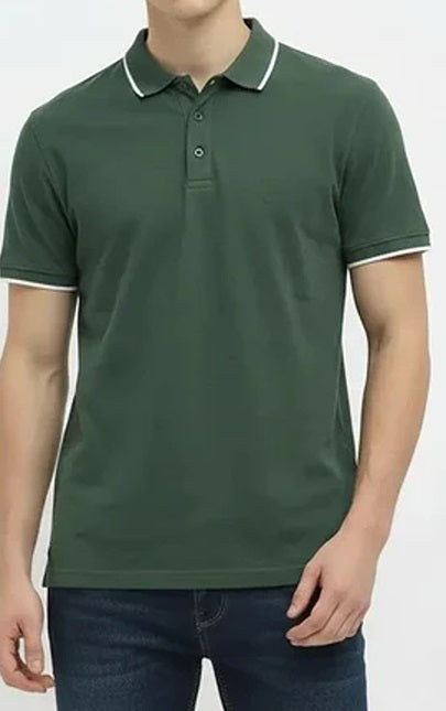 Men Olive Sold Polo Collar T-shirt