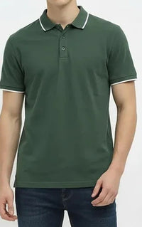 Men Olive Sold Polo Collar T-shirt