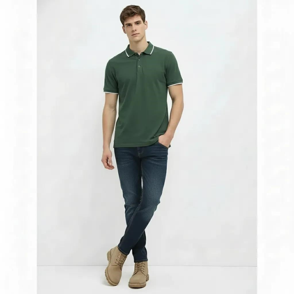 Men Olive Sold Polo Collar T-shirt