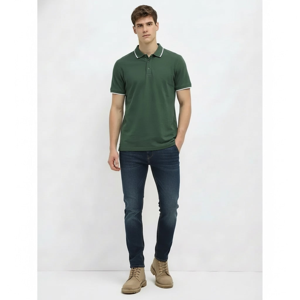 Men Olive Sold Polo Collar T-shirt