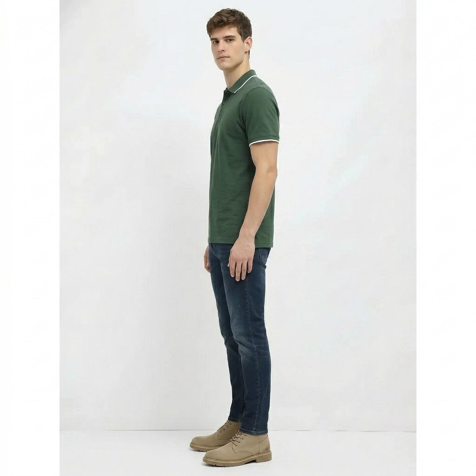 Men Olive Sold Polo Collar T-shirt
