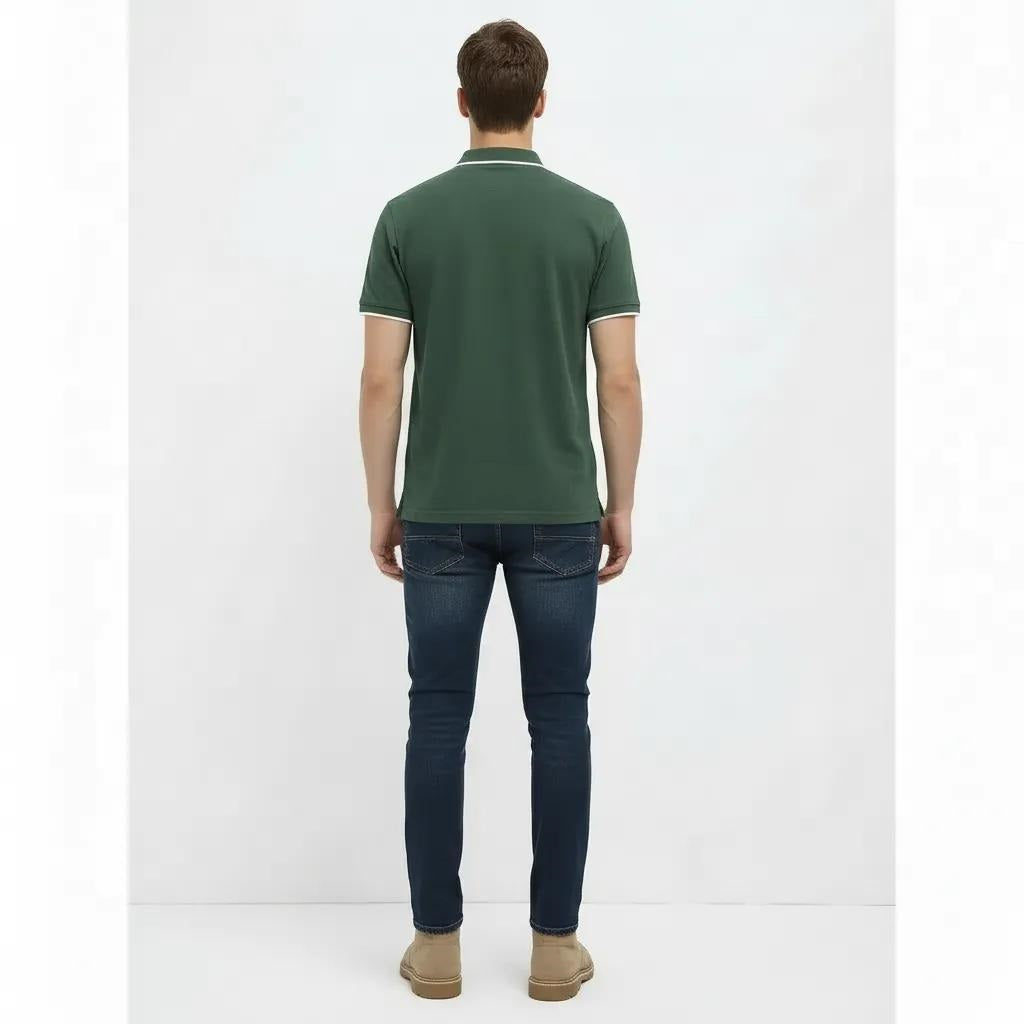 Men Olive Sold Polo Collar T-shirt