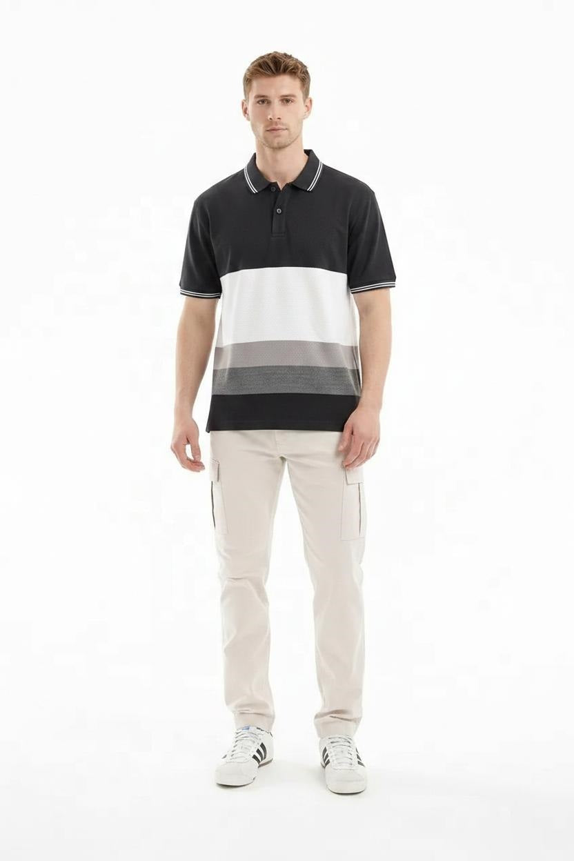 Men Black Colourblocked Polo Collar T-shirt