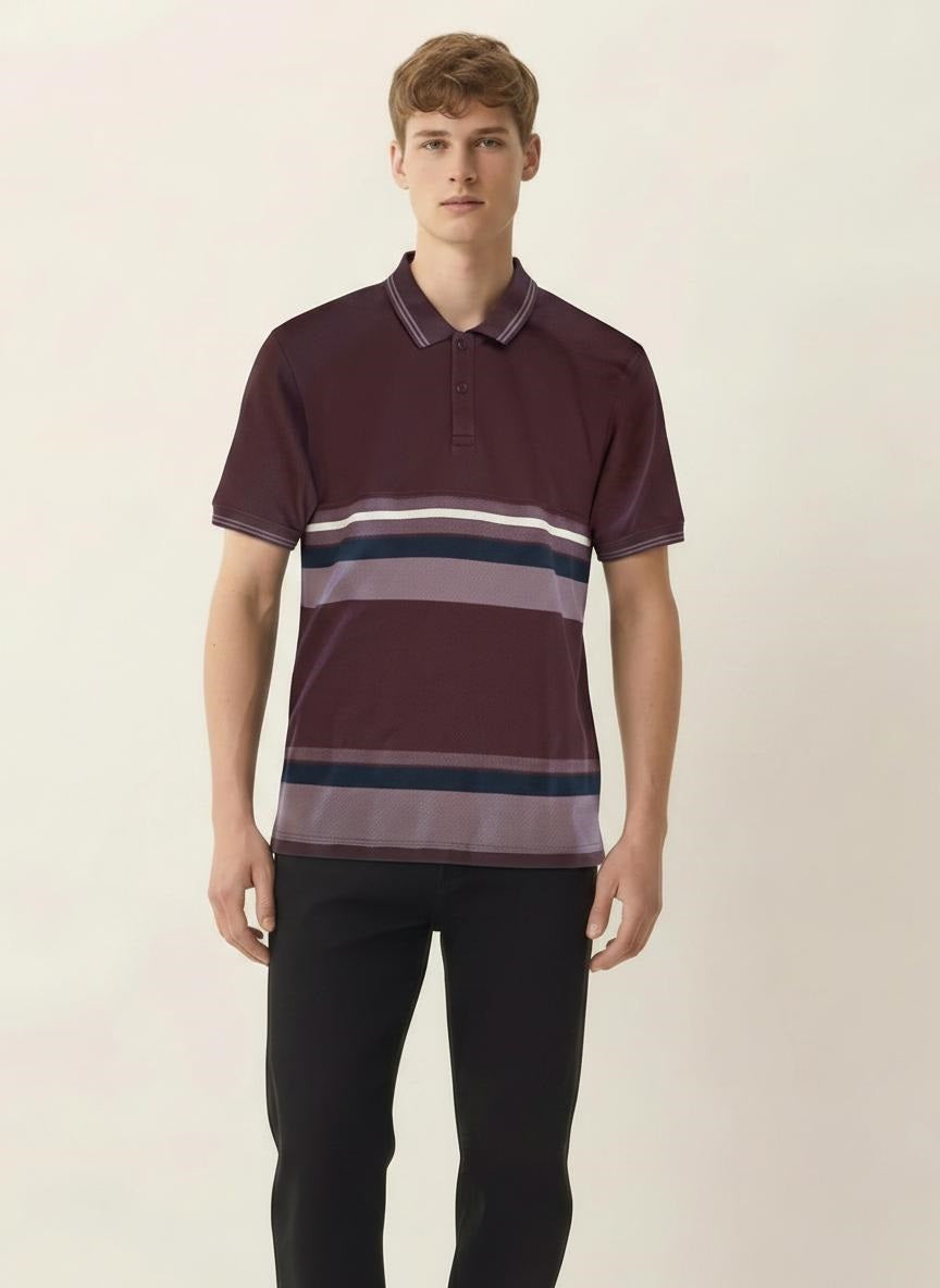 Men Striped Polo Collar T-shirt