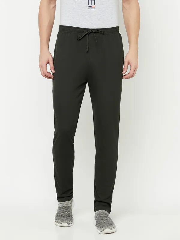 Octave Men Olive Green Solid Cotton Track Pants