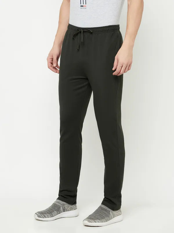 Octave Men Olive Green Solid Cotton Track Pants