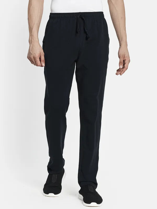 Men Navy Blue Solid Cotton Track Pants