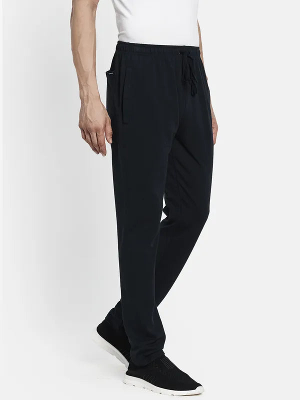 Men Navy Blue Solid Cotton Track Pants