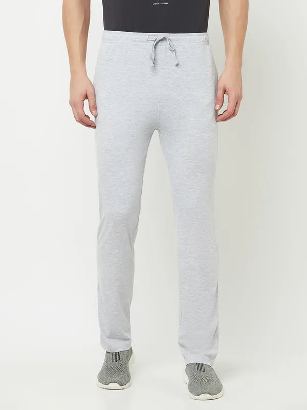 Octave Men Grey-Melange Solid Cotton Track Pant