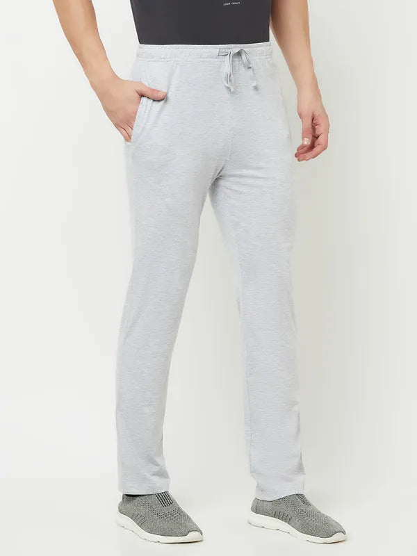 Octave Men Grey-Melange Solid Cotton Track Pant