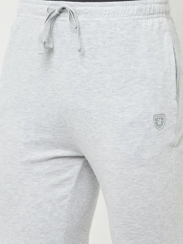 Octave Men Grey-Melange Solid Cotton Track Pant