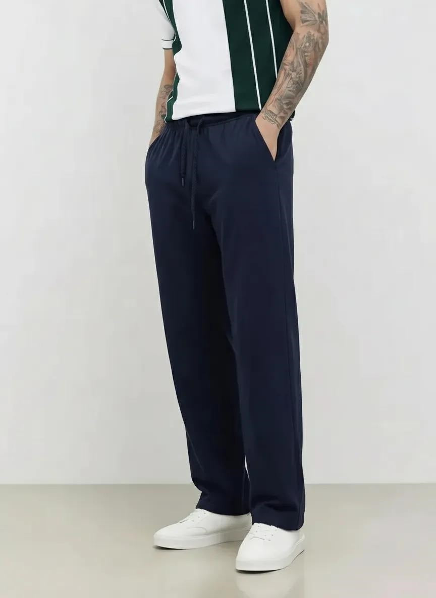 Men Dark Navy Solid Regular Fit Track Pants