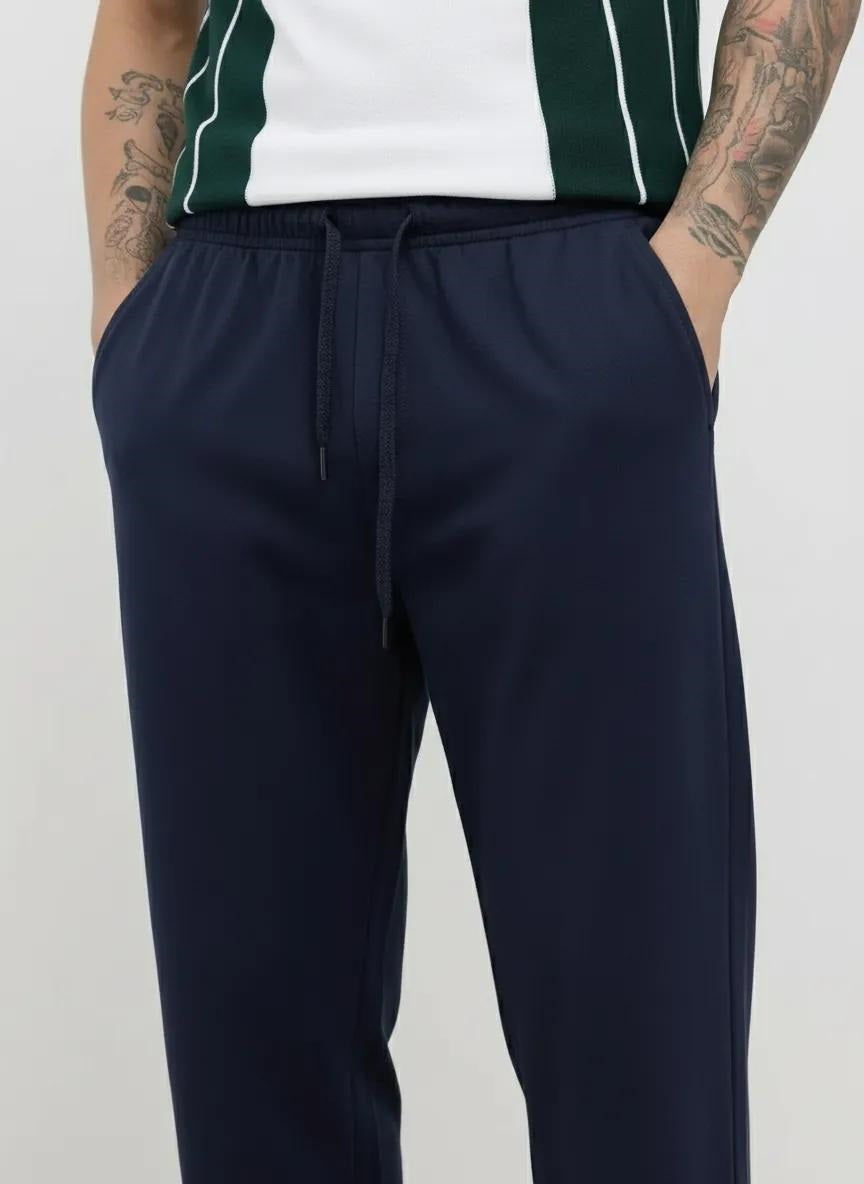 Men Dark Navy Solid Regular Fit Track Pants