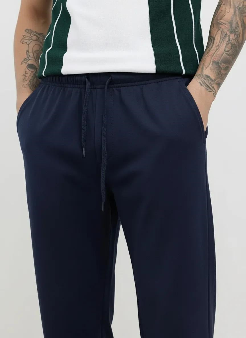 Men Dark Navy Solid Regular Fit Track Pants