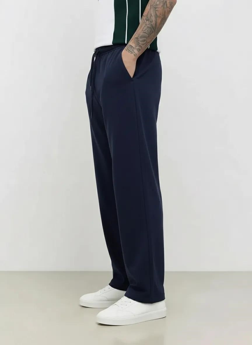 Men Dark Navy Solid Regular Fit Track Pants