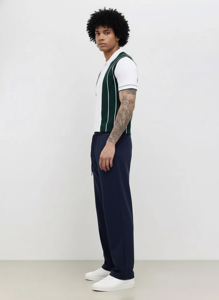 Men Dark Navy Solid Regular Fit Track Pants