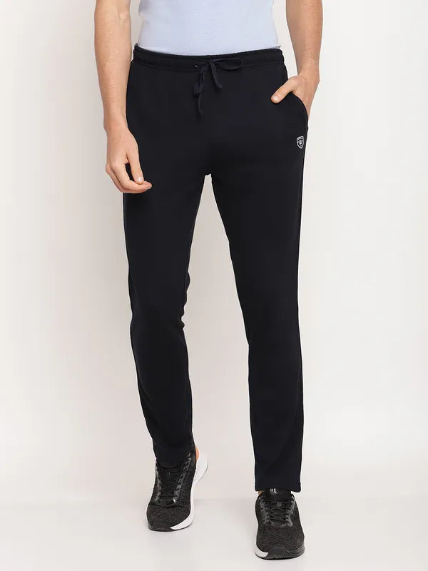 Octave Men Navy Blue Solid Cotton Regular-Fit Track Pants