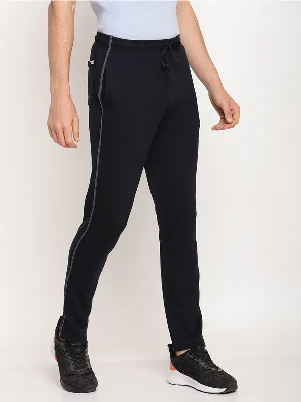 Octave Men Navy Blue Solid Cotton Regular-Fit Track Pants