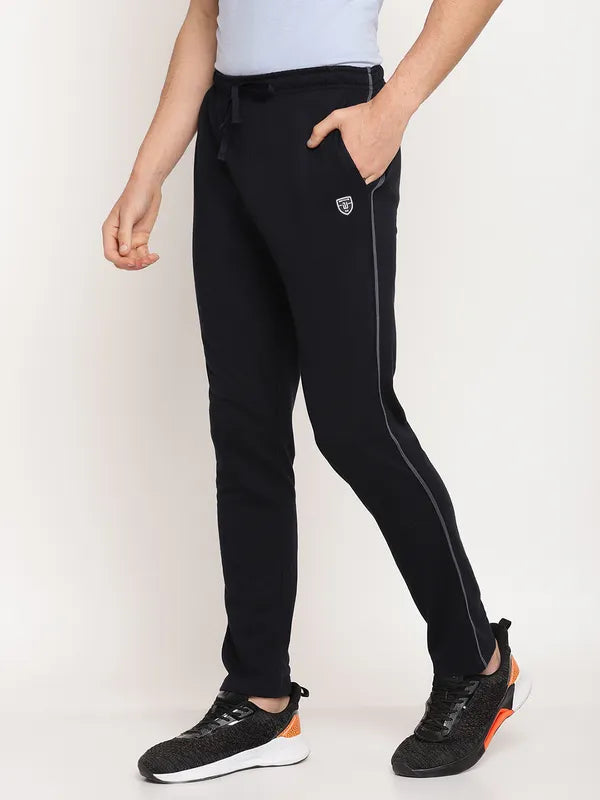 Octave Men Navy Blue Solid Cotton Regular-Fit Track Pants