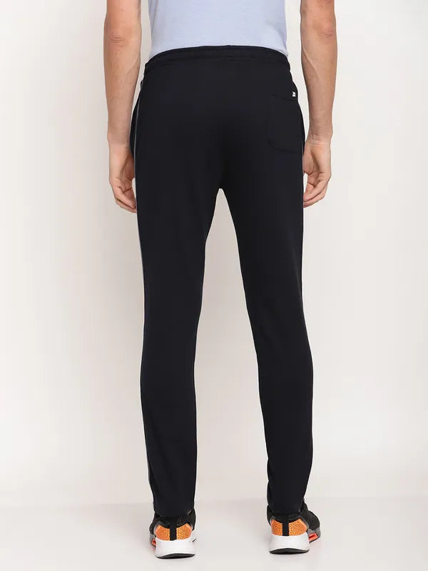 Octave Men Navy Blue Solid Cotton Regular-Fit Track Pants