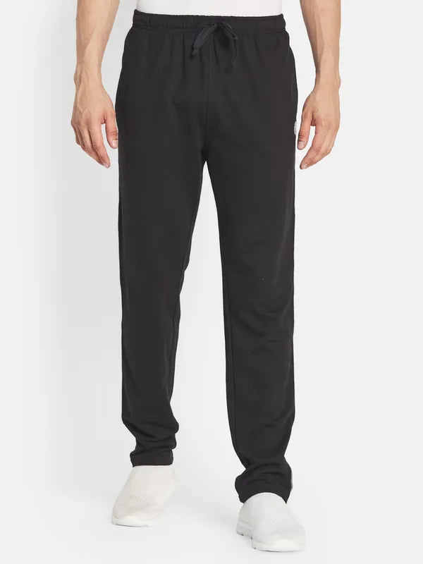 Octave Men Black Solid Pure Cotton Track Pants