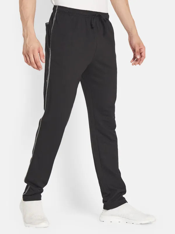 Octave Men Black Solid Pure Cotton Track Pants