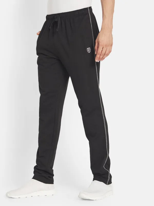 Octave Men Black Solid Pure Cotton Track Pants