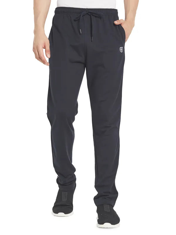 Octave Men Navy Blue Solid Cotton Track Pant