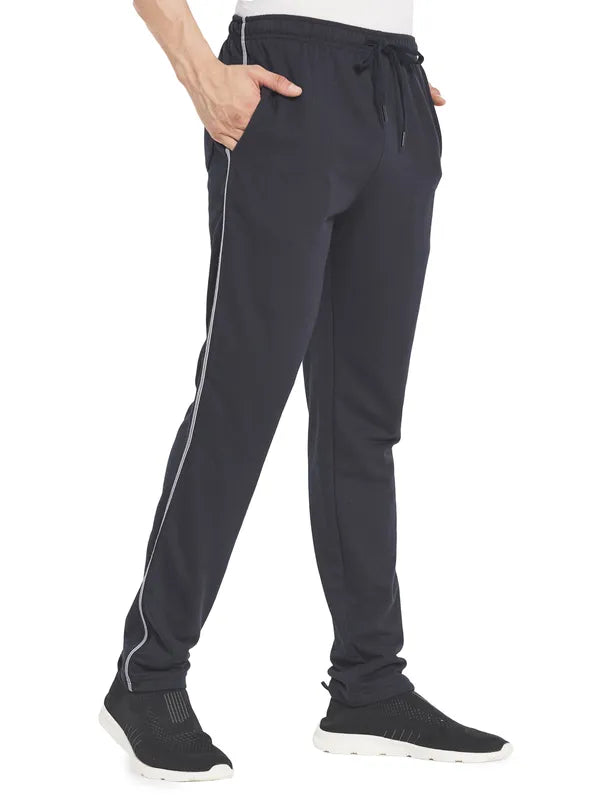 Octave Men Navy Blue Solid Cotton Track Pant