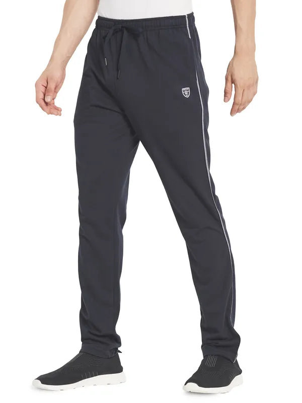 Octave Men Navy Blue Solid Cotton Track Pant