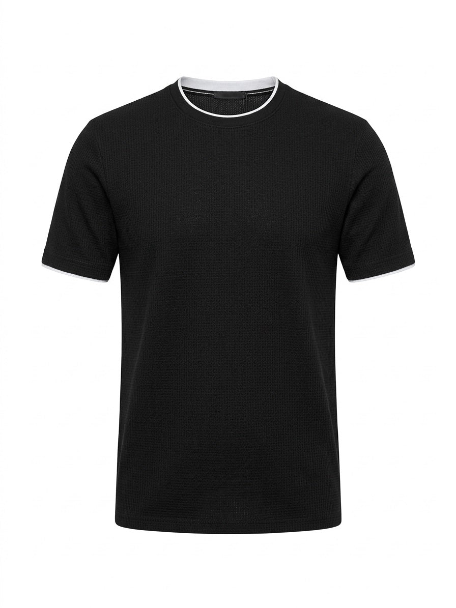 Men Black Solid Round Neck T-shirt