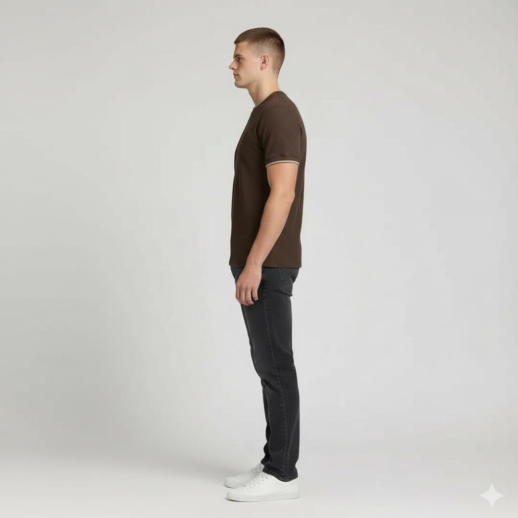 Men Coffee Solid Round Neck T-shirt