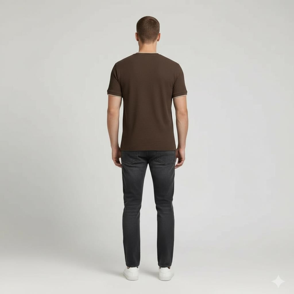 Men Coffee Solid Round Neck T-shirt