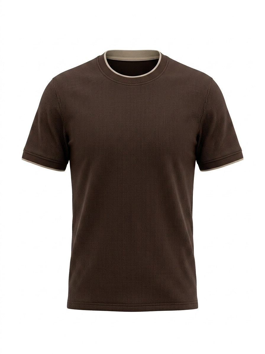 Men Coffee Solid Round Neck T-shirt