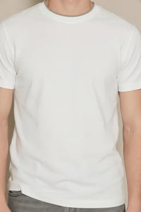 Men Off White Solid Round Neck T-shirt