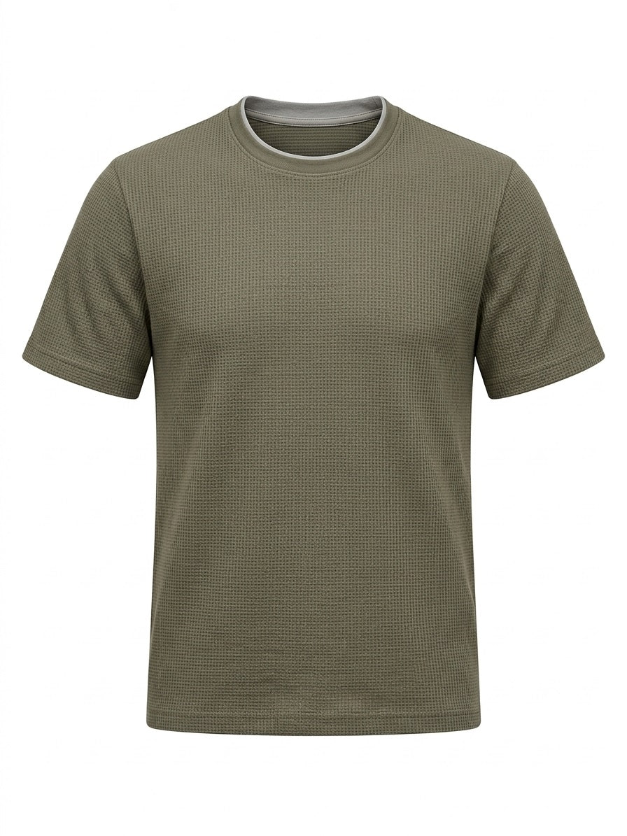 Men Olive Solid Round Neck T-shirt