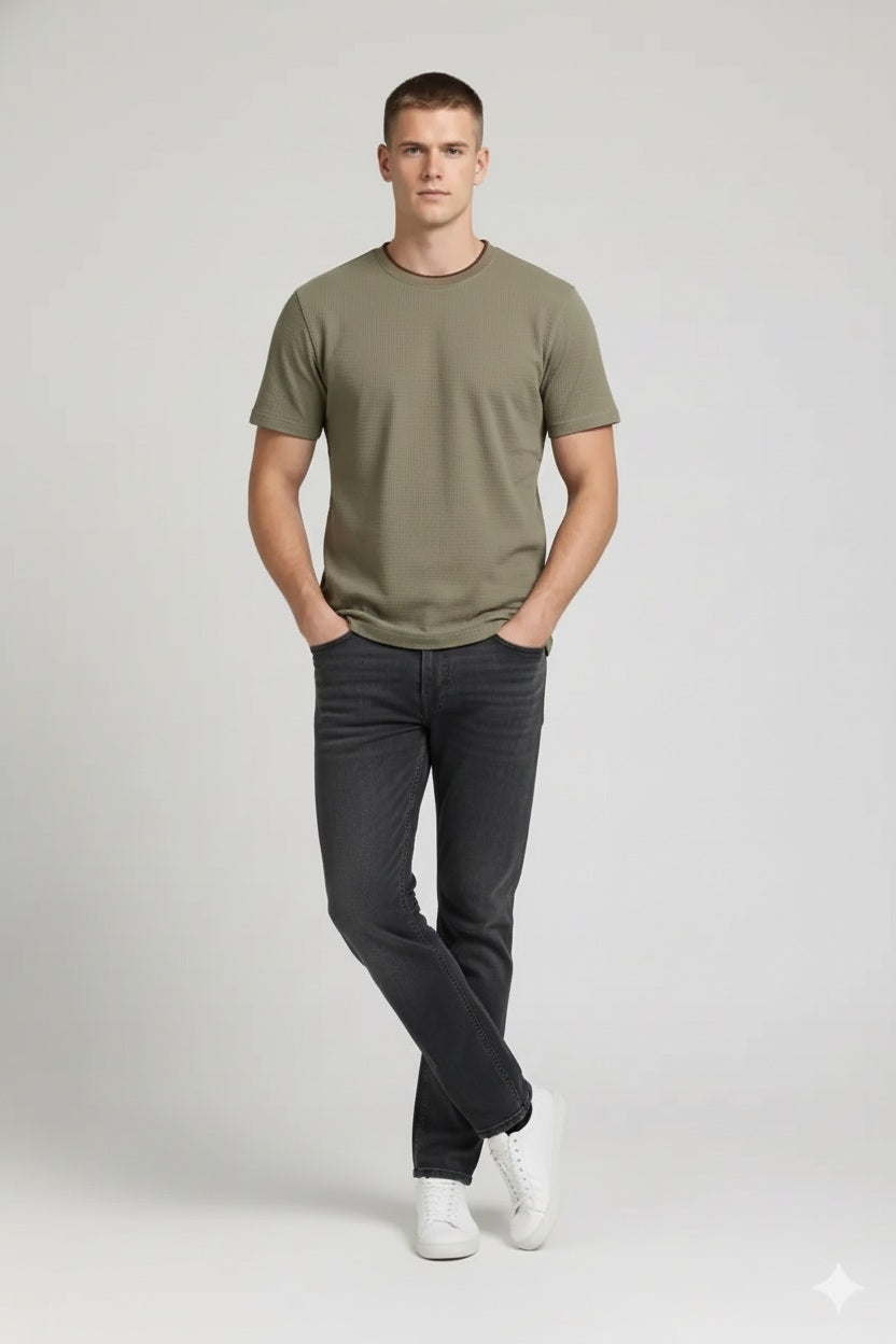 Men Safari Solid Round Neck T-shirt