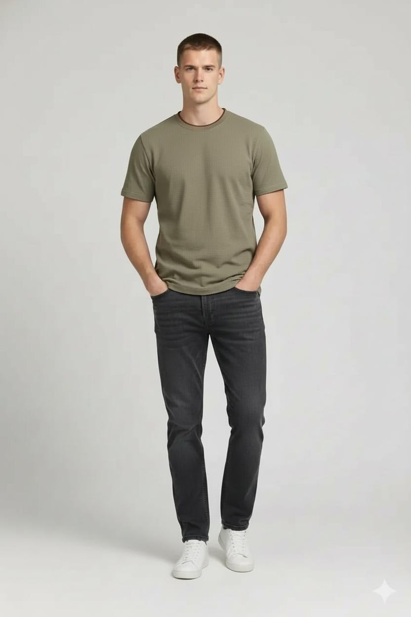 Men Safari Solid Round Neck T-shirt
