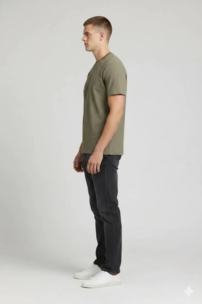 Men Safari Solid Round Neck T-shirt