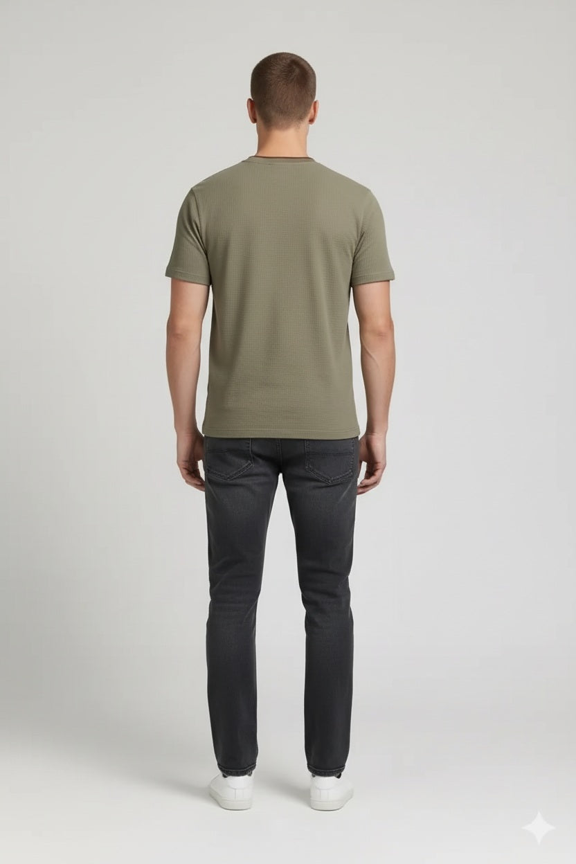 Men Safari Solid Round Neck T-shirt