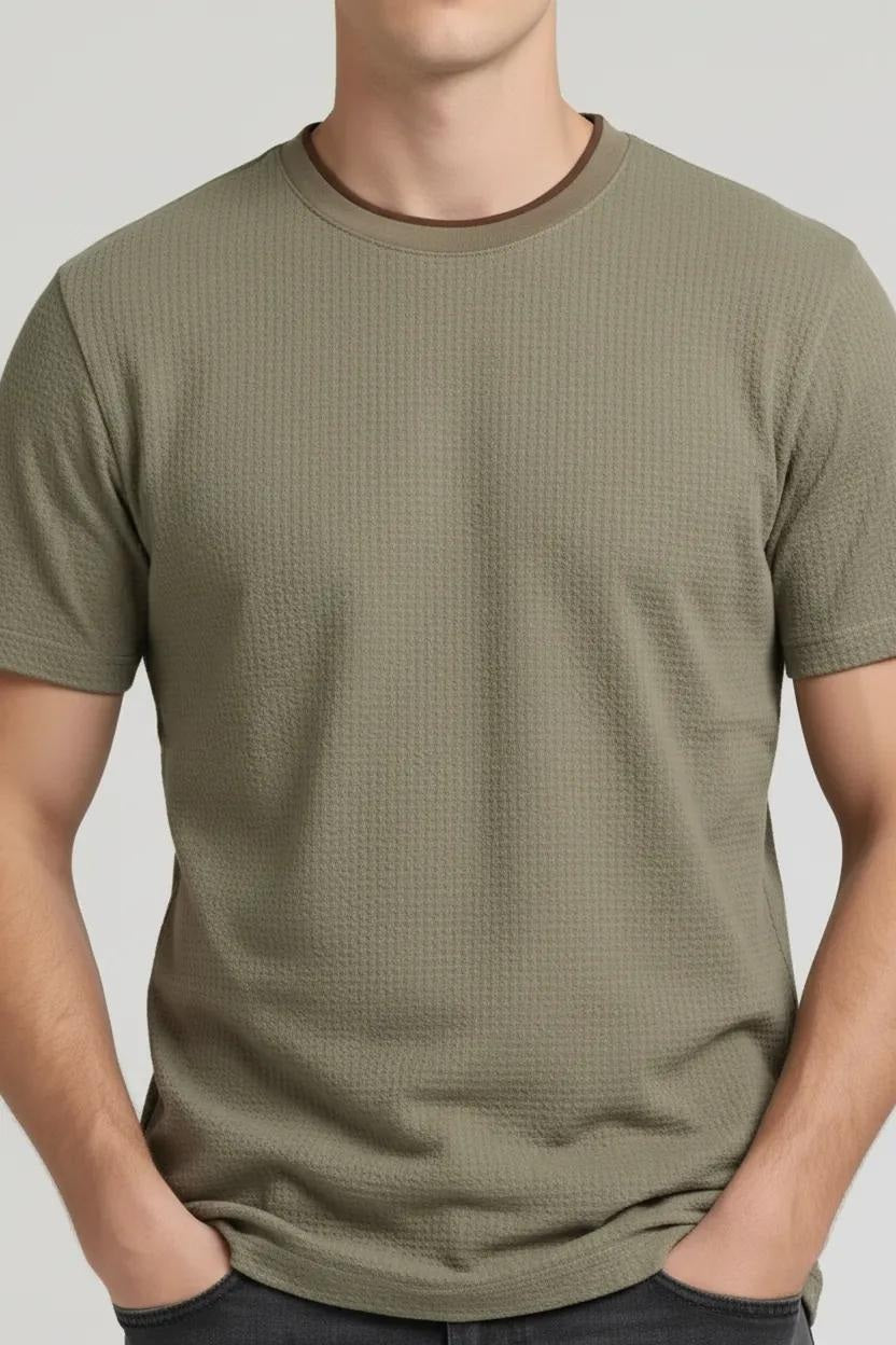 Men Safari Solid Round Neck T-shirt